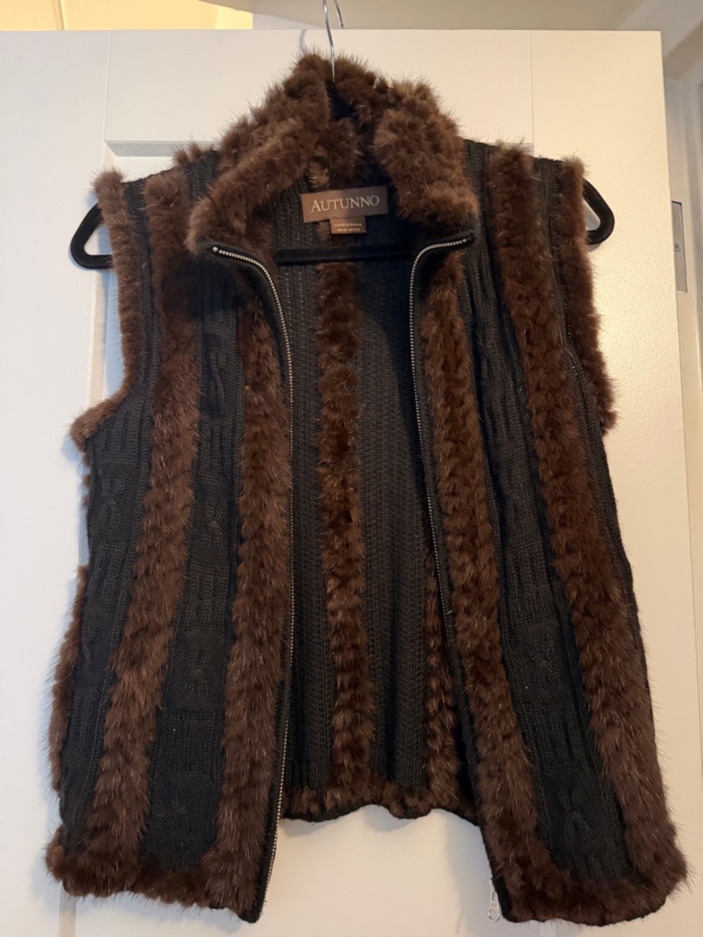 Autunno Brown Mink Trim Knit Vest